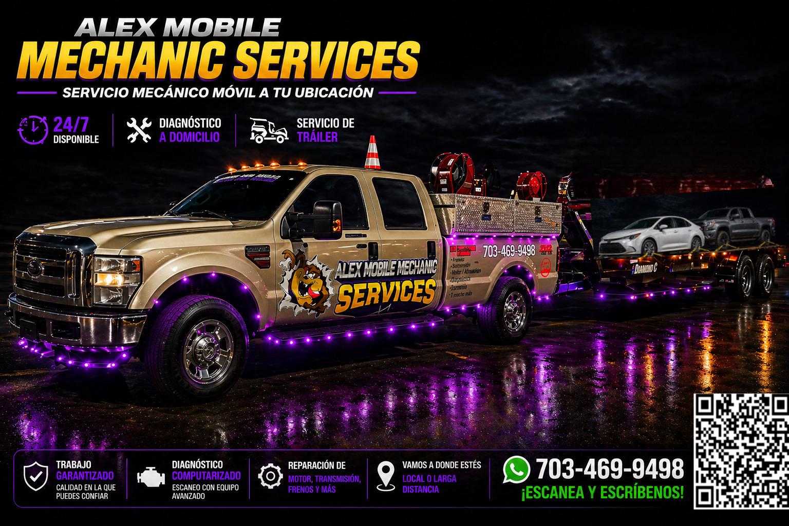 Camioneta Alex Mobile jalando tráiler con vehículos en Woodbridge VA